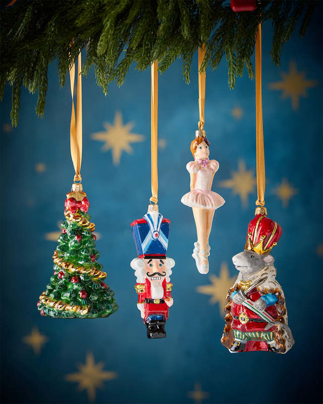 Ballerina, Nutcracker, Tree and Mouse King Christmas Ornaments, Set of 4